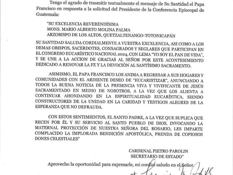 Mensaje del Papa Francisco con motivo del Congreso Eucarístico Nacional&nbsp;2024