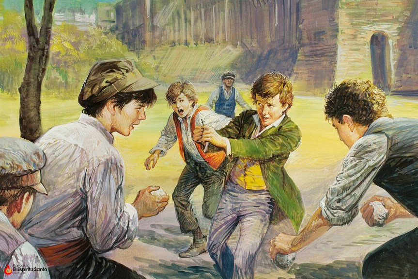 Estudia latín. Anécdotas. Su conducta en clase. Impide un desafío. Evita un&nbsp;peligro