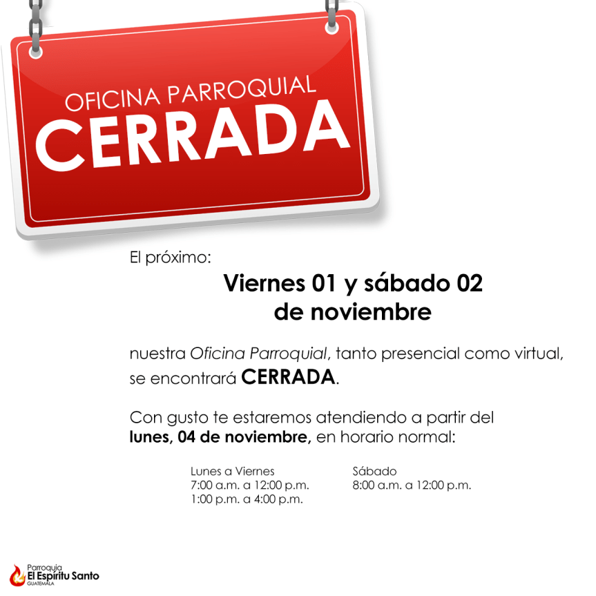 Oficina Parroquial estará&nbsp;cerrada