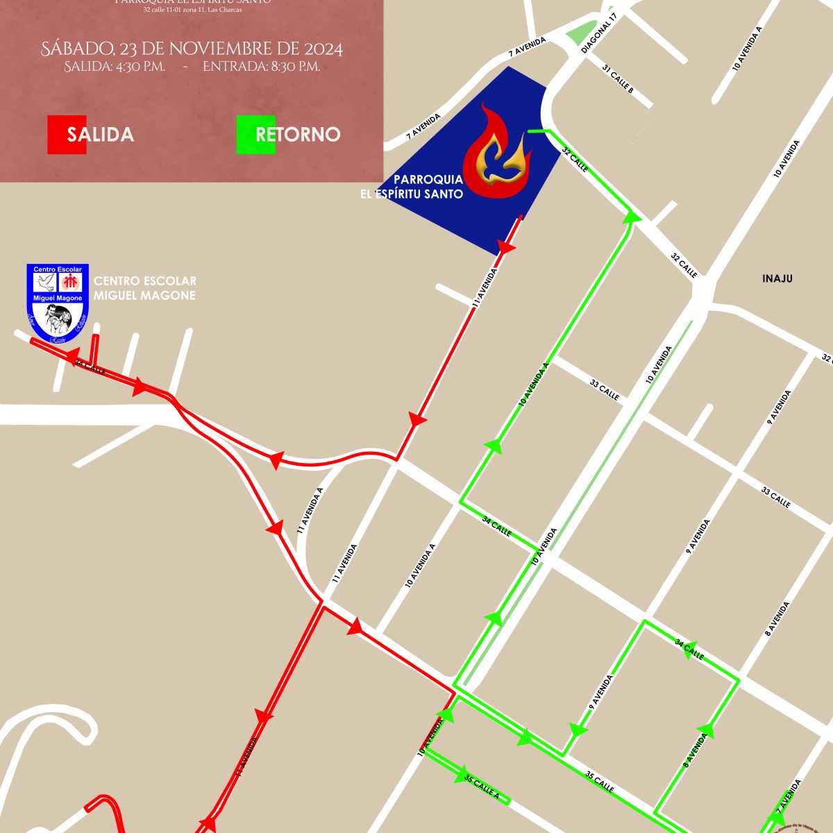 Recorrido de la procesión infantil de&nbsp;Guadalupe