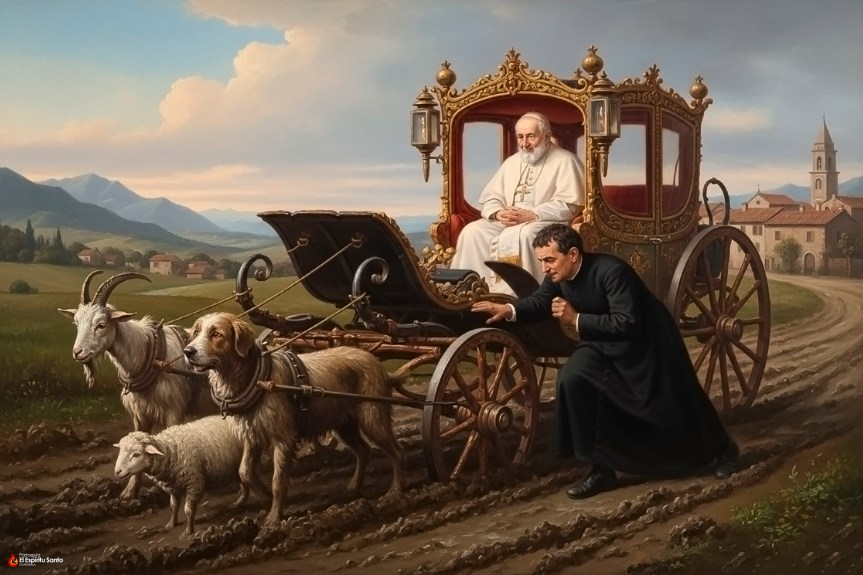 El Papa Pío Nono visitando la casita donde nació Don&nbsp;Bosco